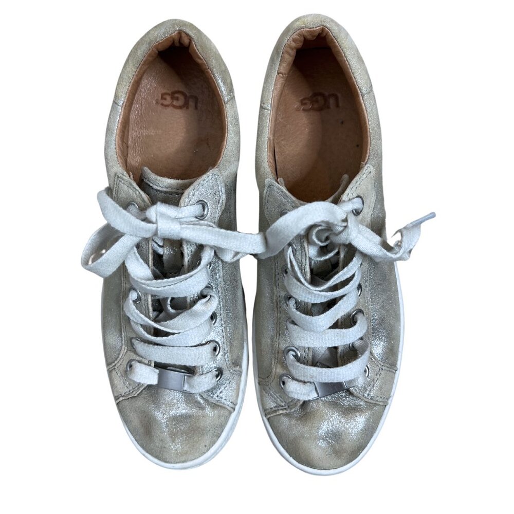 UGG MILO Stardust Silver Suede Lace-up Trainer Sneaker Size 6.5 Athleisure‎